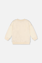 Back view of the Deux par Deux off-white confetti pullover laid flat