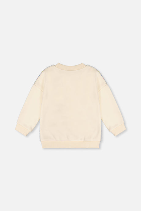 Back view of the Deux par Deux off-white confetti pullover laid flat