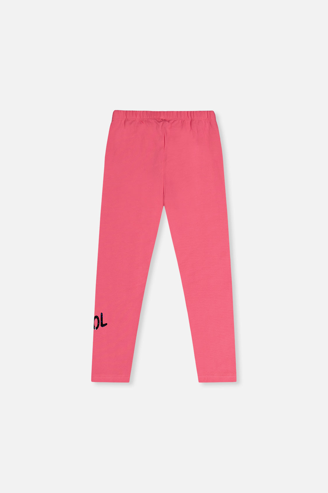 Deux par Deux girls' pink leggings with cool lettering, flat back view