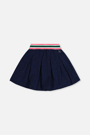 Pleated French Terry Skirt Navy Blue Denim by Deux par Deux, flat front view