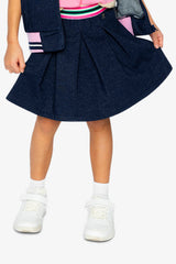 Pleated French Terry Skirt Navy Blue Denim-3