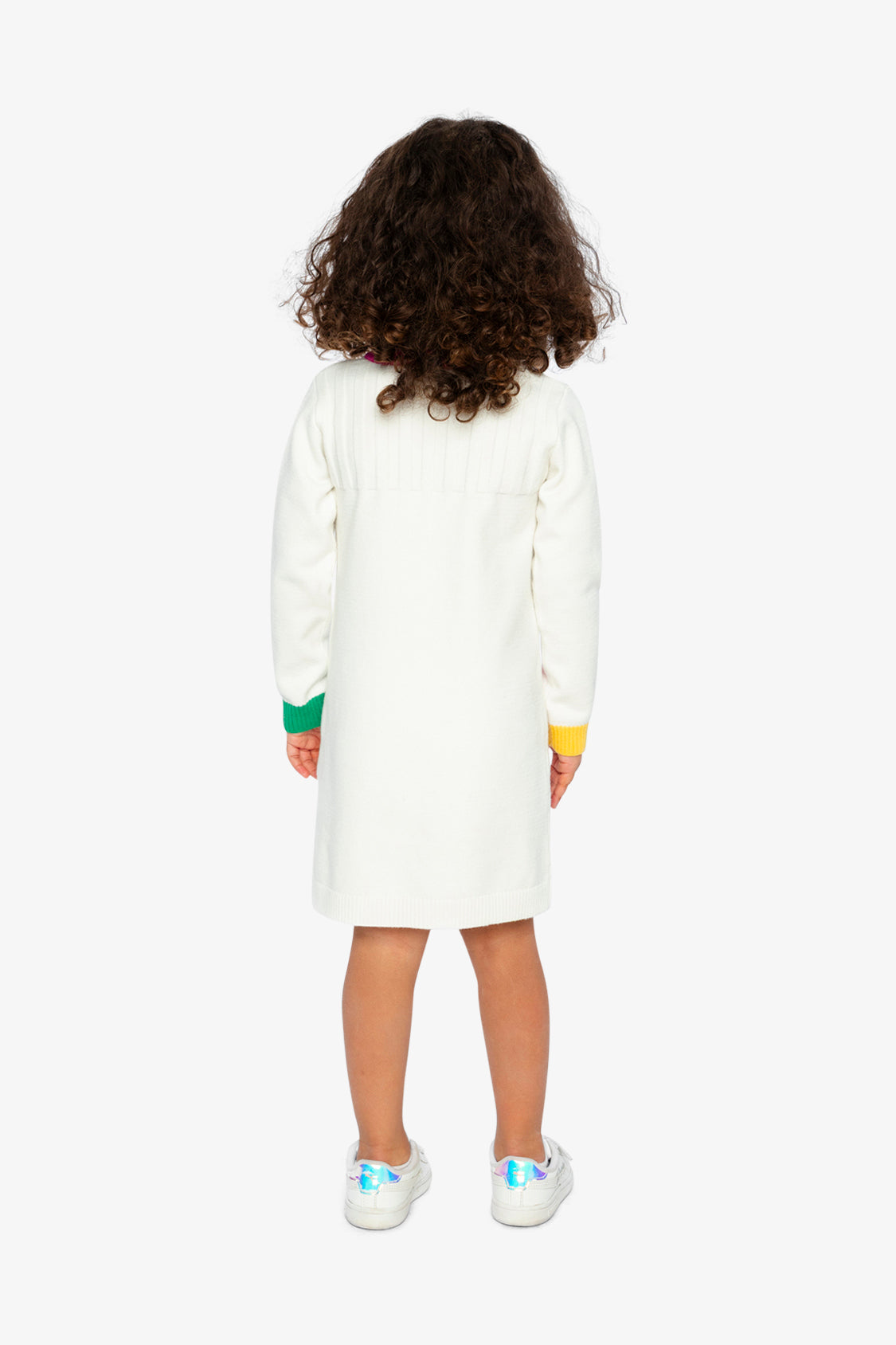 Knitted Dress With Heart Jacquard Off-White, Green And Pink-2