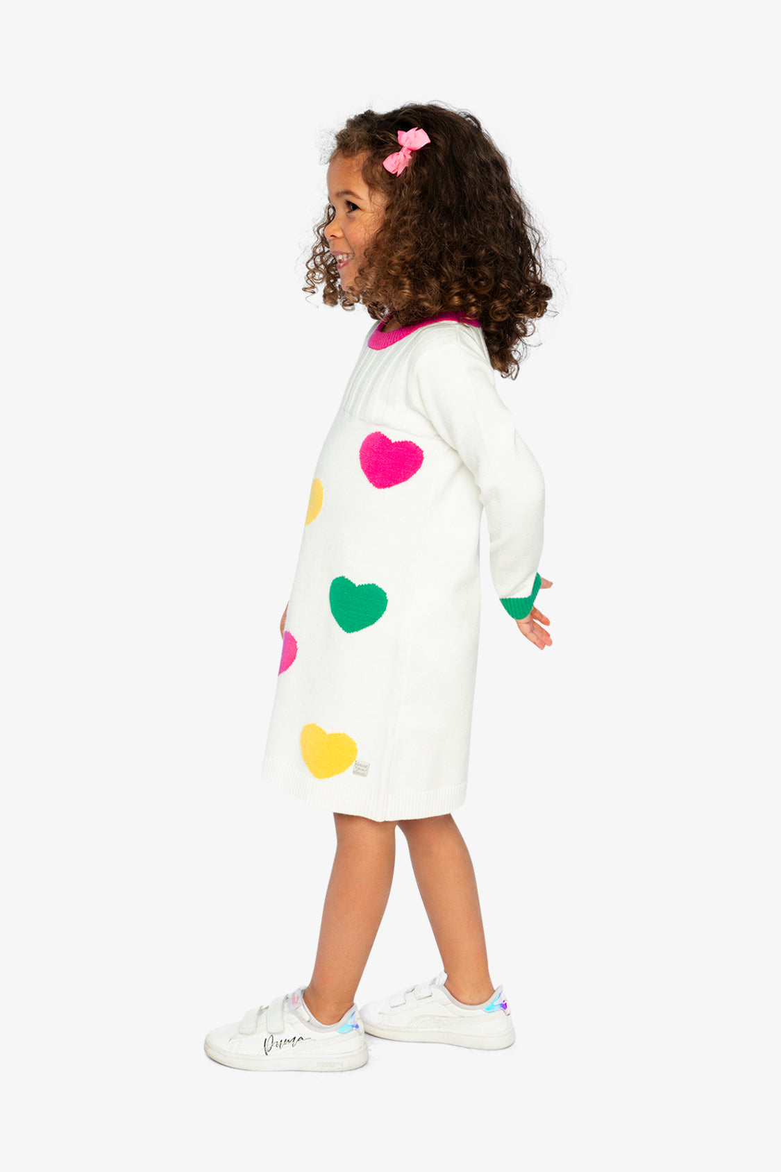 Knitted Dress With Heart Jacquard Off-White, Green And Pink-3