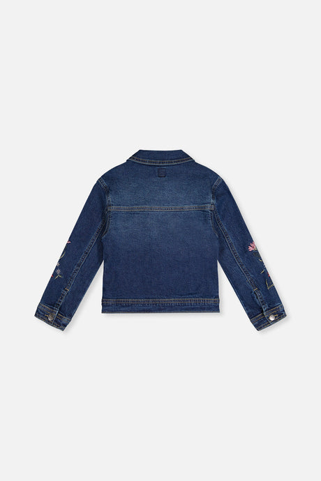 Deux par Deux blue denim jacket, back view laid flat