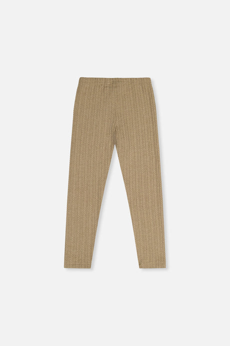 Deux par Deux girls tan jacquard leggings, back view laid flat