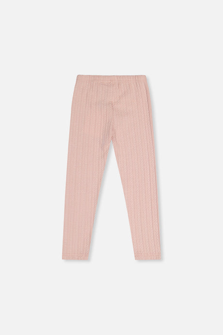 Deux par Deux girls pale dusty pink jacquard leggings, back view laid flat