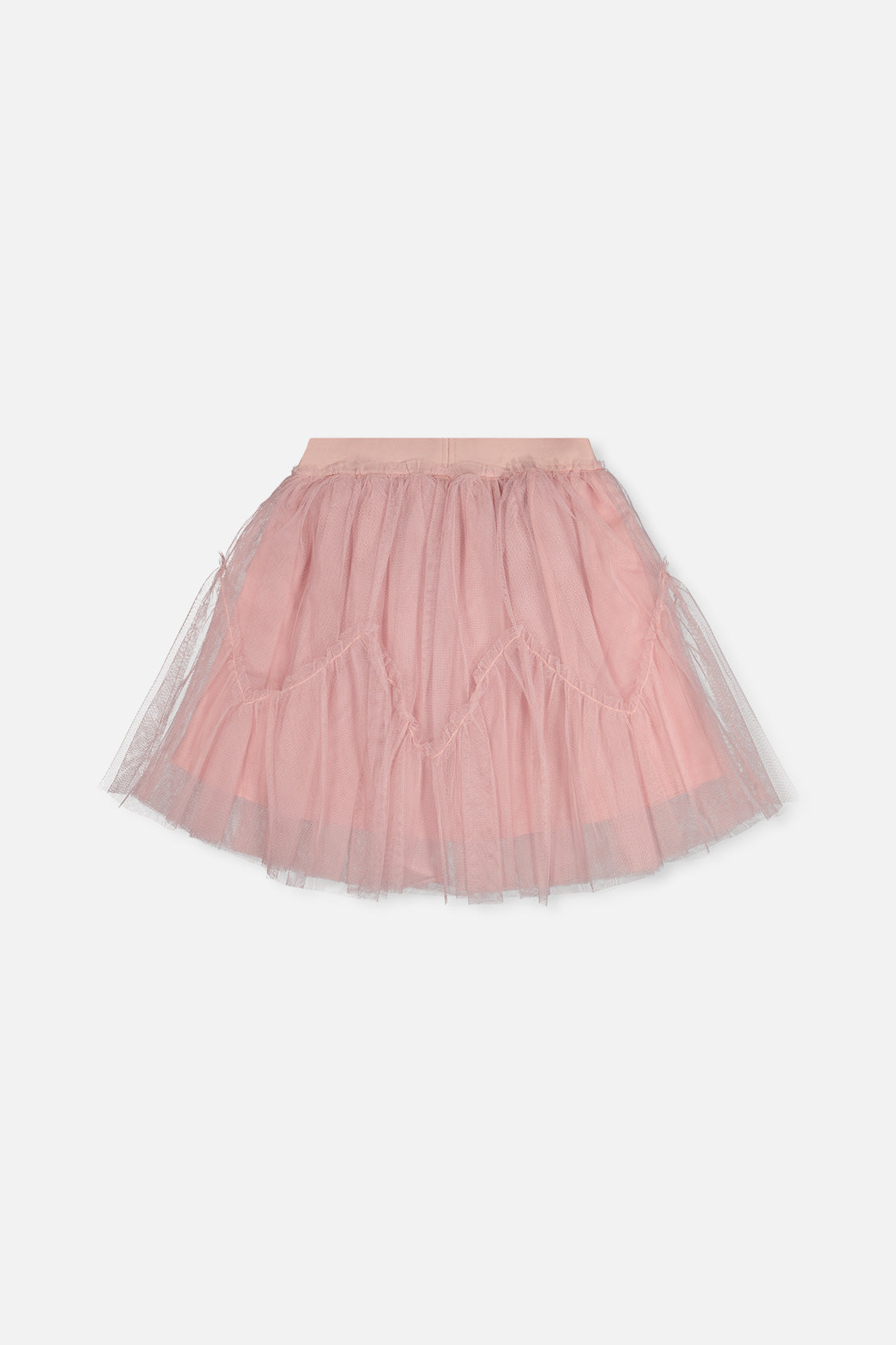 Deux par Deux pale dusty pink tiered mesh skirt for girls, back view