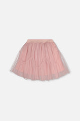 Deux par Deux pale dusty pink tiered mesh skirt for girls, back view
