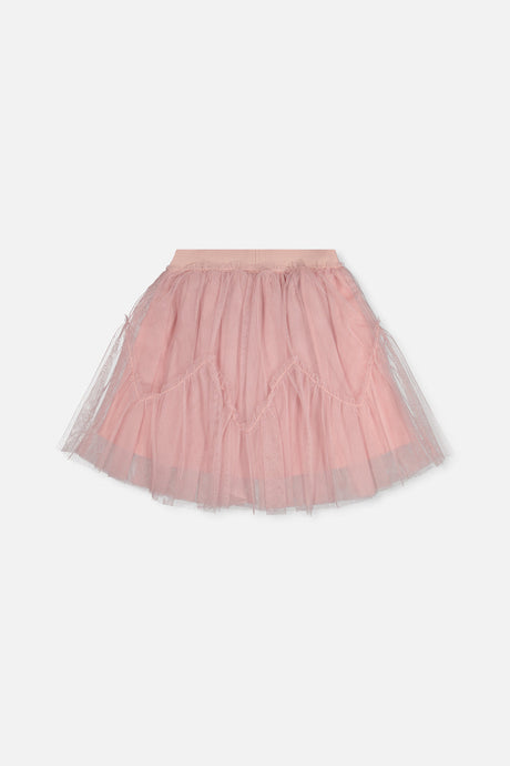 Deux par Deux pale dusty pink tiered mesh skirt for girls, back view