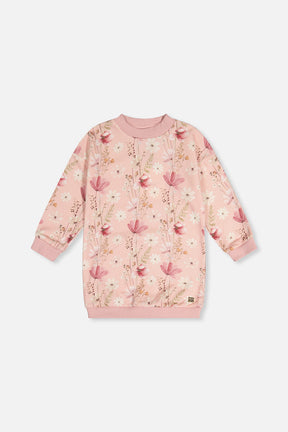 French Terry Dress Pink Printed Flowers-0