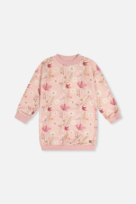 French Terry Dress Pink Printed Flowers-0