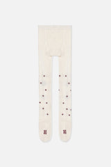 Cream knit tights with burgundy flowers, back view