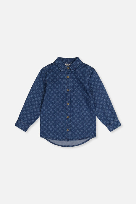 Chambray Shirt Blue Smiley Print-0