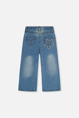 Deux par Deux girls' stretch jeans in navy blue denim, back view