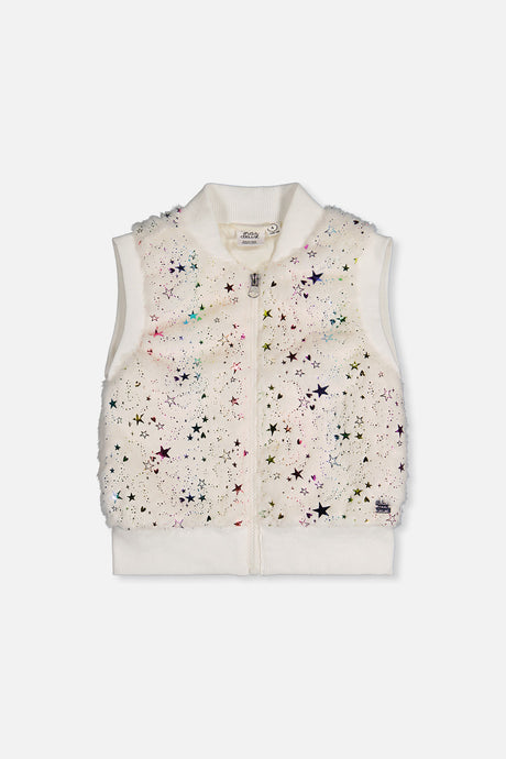 Faux Fur Sleeveless Vest Multicolored Star-0