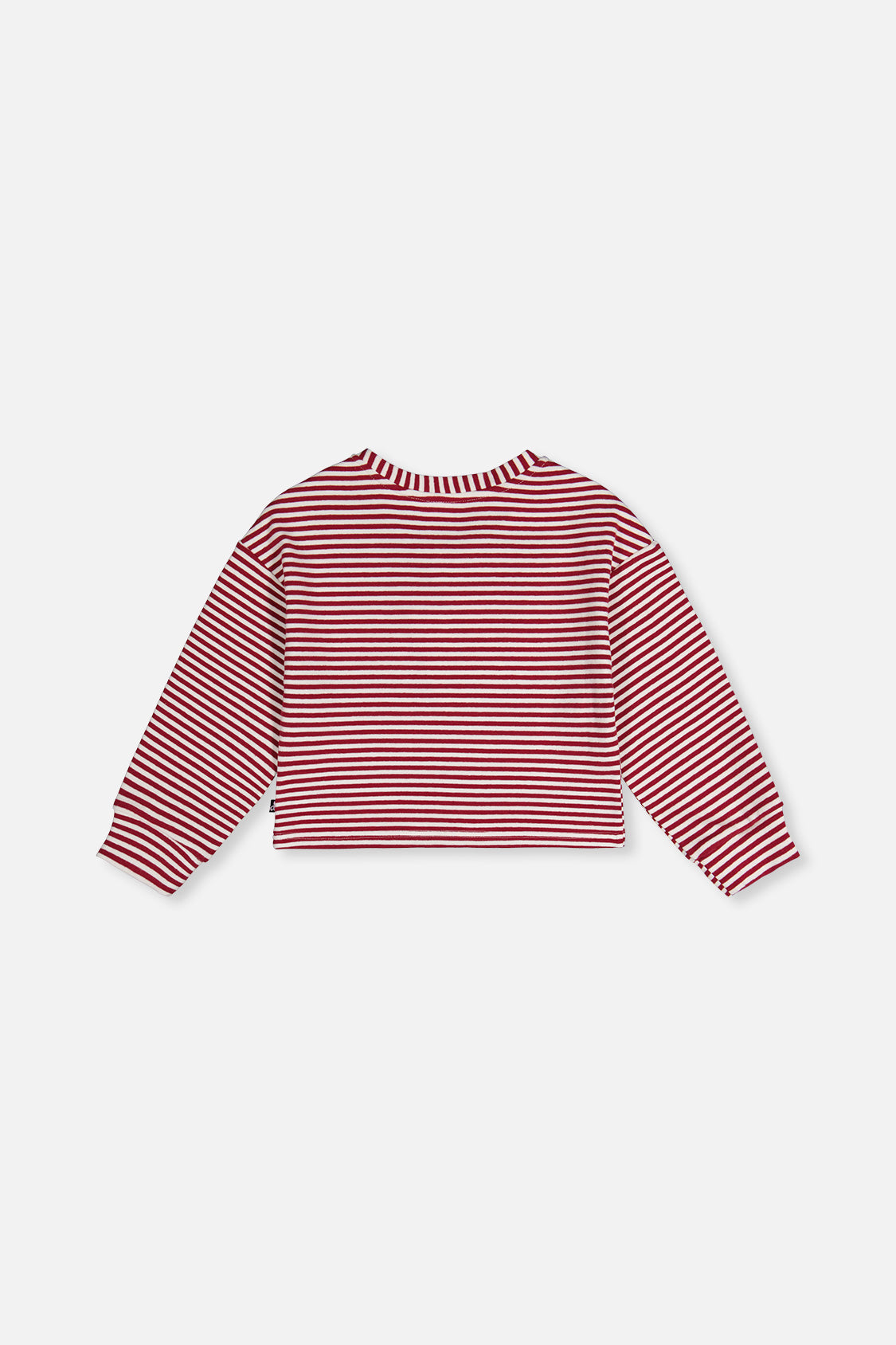 Deux par Deux girls' soft jersey top in red and white stripes, back view