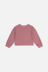 Deux par Deux girls' soft jersey top in red and white stripes, back view