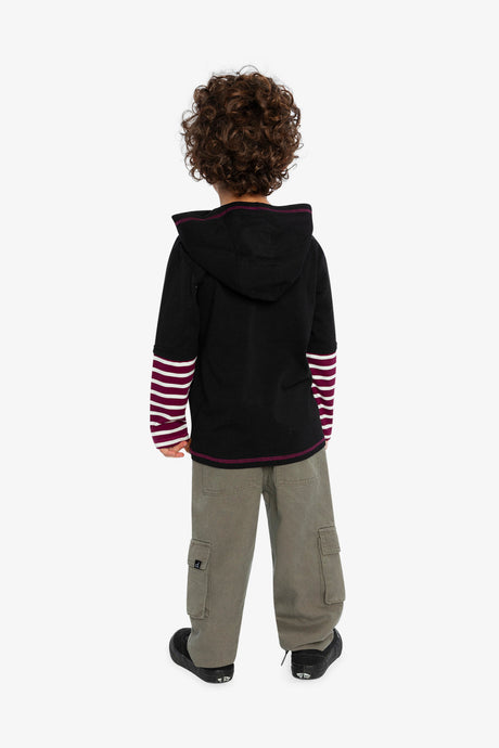 Fake Double Sleeve Hooded Shirt Royal Blue And Red-3