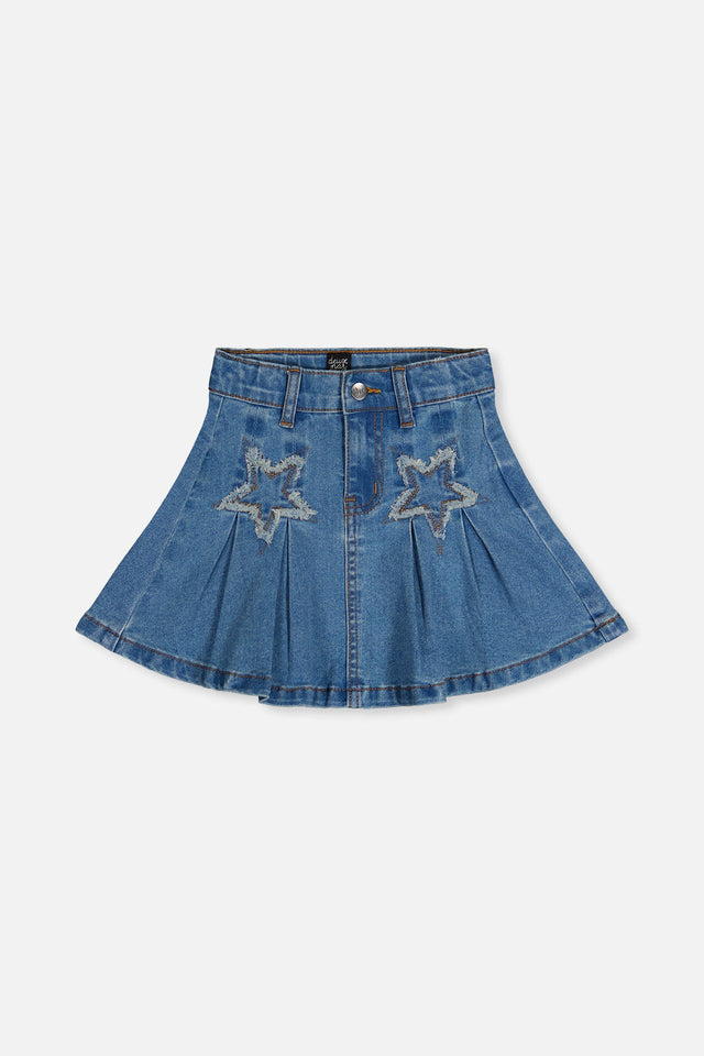 Pleated Skirt Navy Blue Denim-0