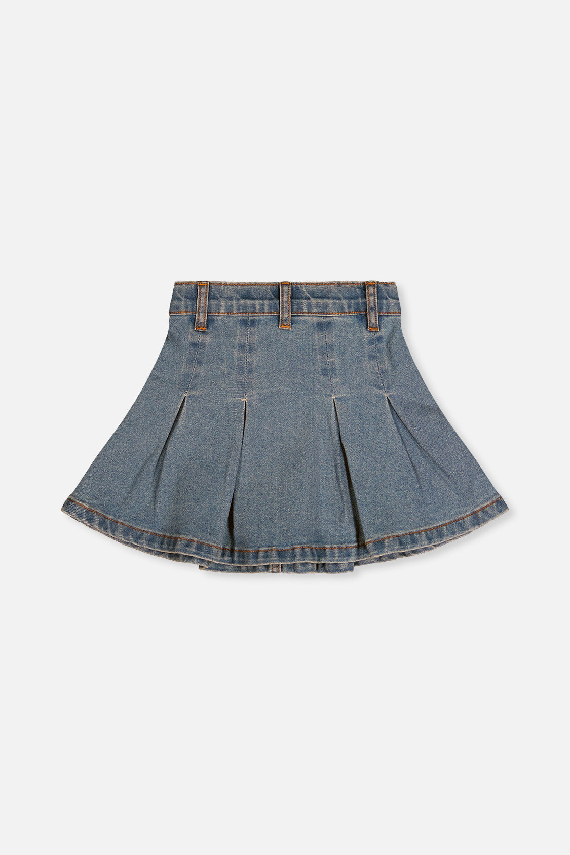 Deux par Deux girls' pleated skirt in navy blue denim, back view