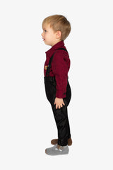 Baby wearing the Deux par Deux black and red houndstooth set in a lookbook shot
