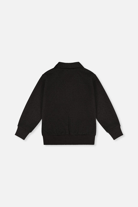 Deux par Deux black front zip jacket, back view laid flat