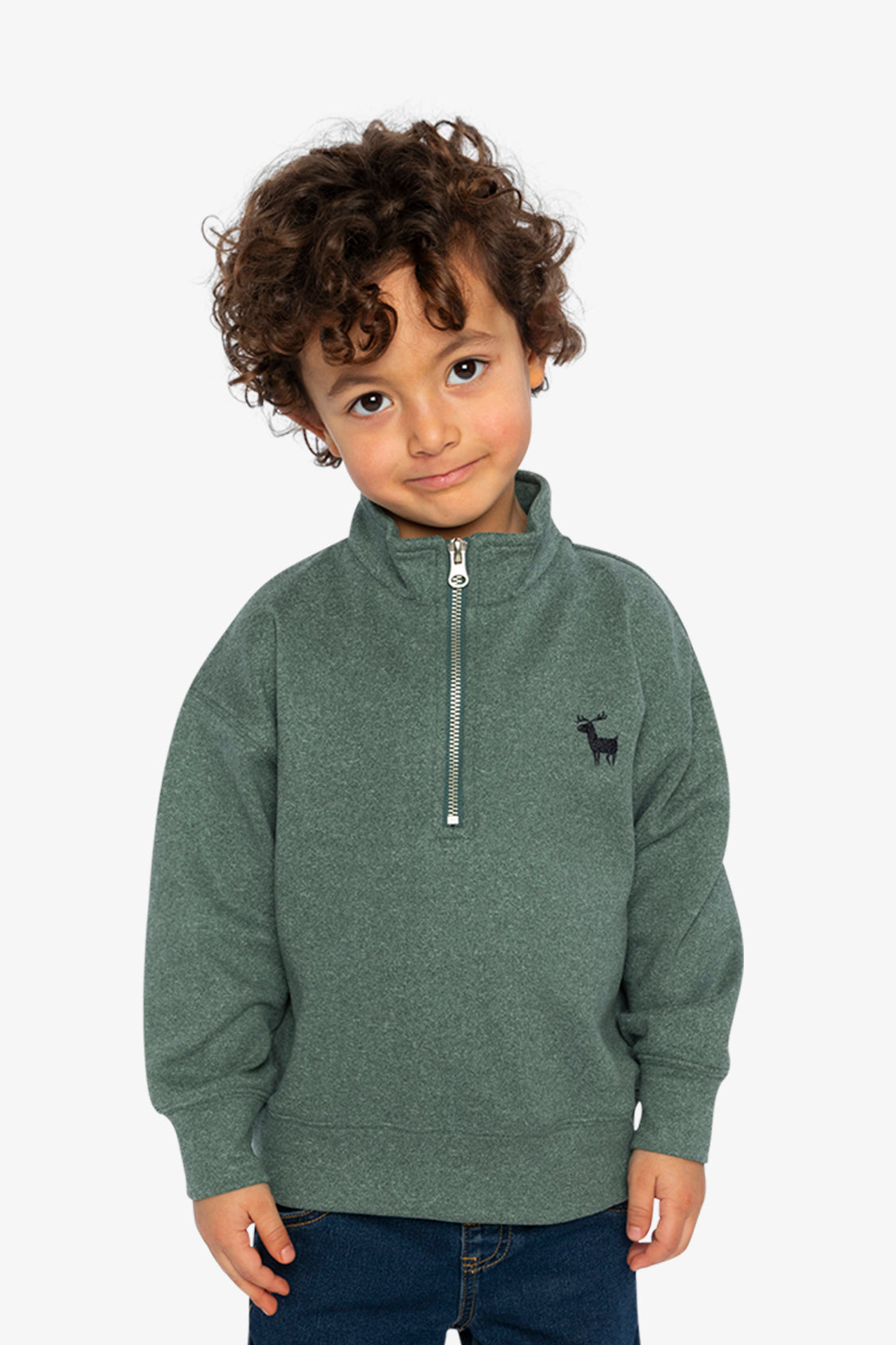 Half Zip Mock Neck Sweater Dark Green-1
