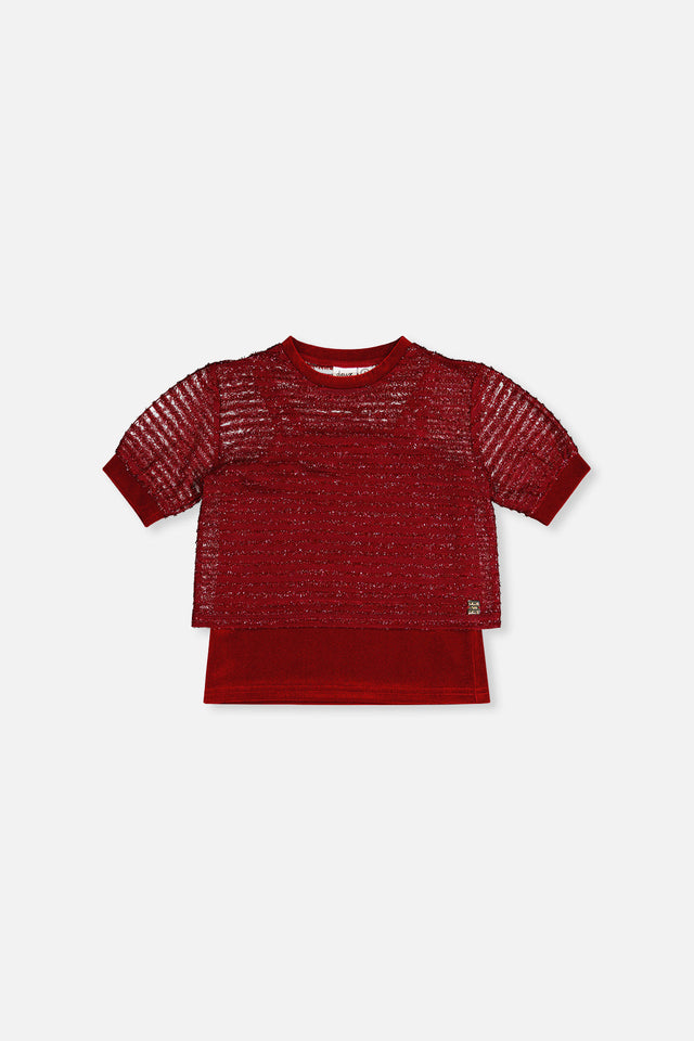 Fake Layering Top & Cami Red-0