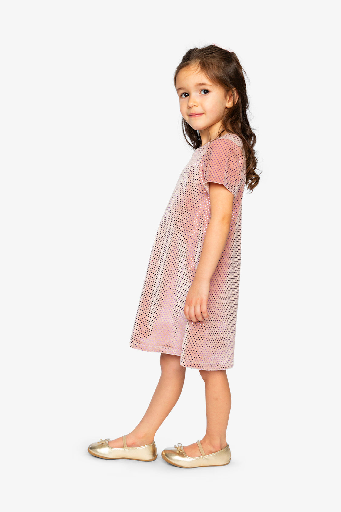Short Sleeve A Line Dress Pink-2