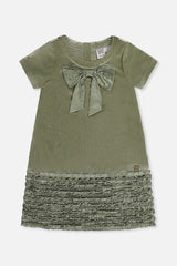 Short Sleeve A Line Dress With Bow Greyish Green-0