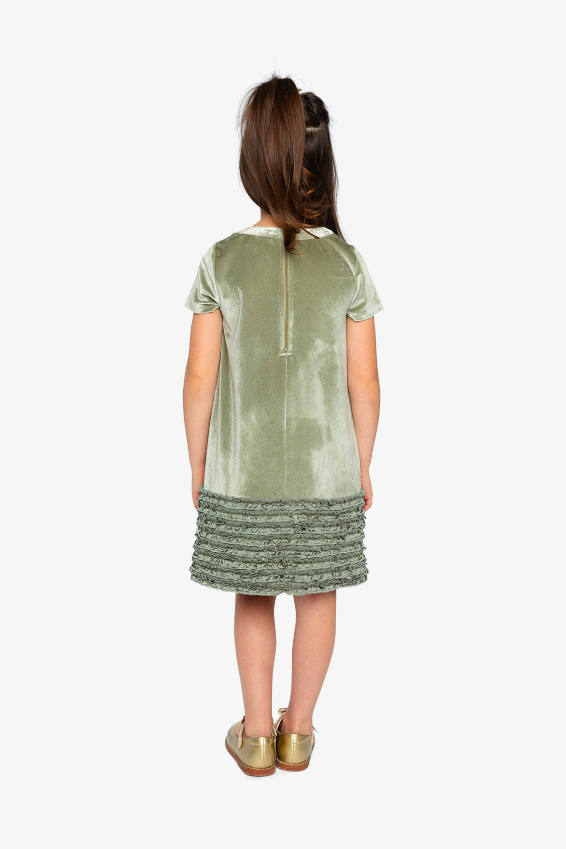 Short Sleeve A Line Dress With Bow Greyish Green-4