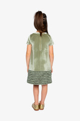 Short Sleeve A Line Dress With Bow Greyish Green-4