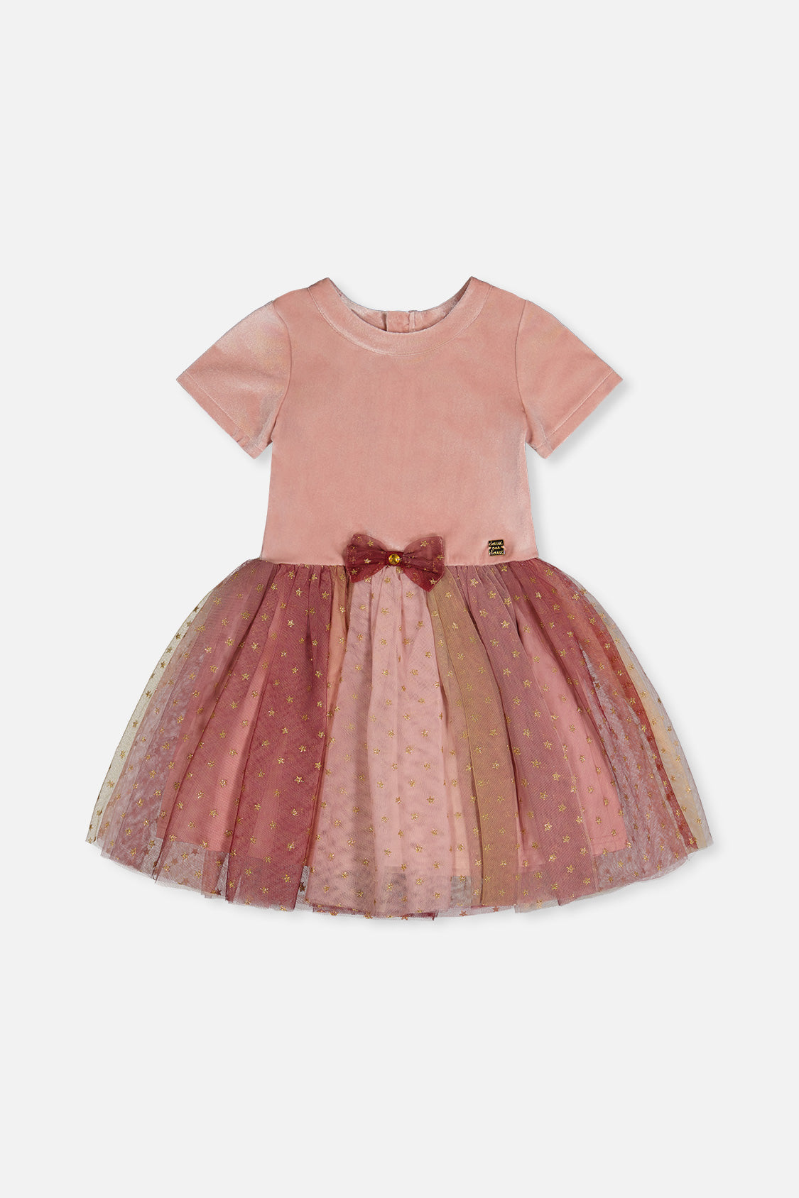 Bi-Material Dress With Gradient Print Skirt Pink-0