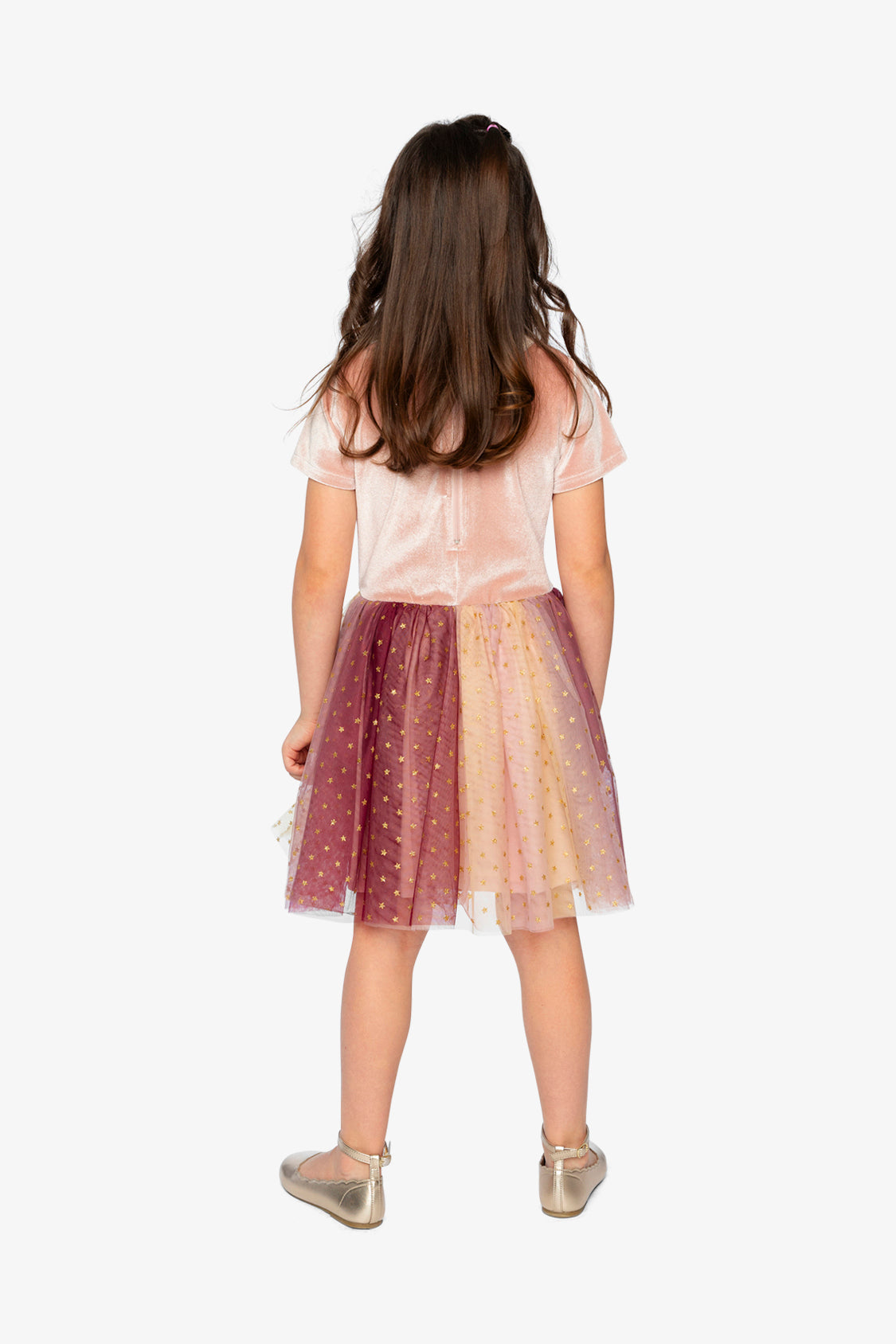 Bi-Material Dress With Gradient Print Skirt Pink-4