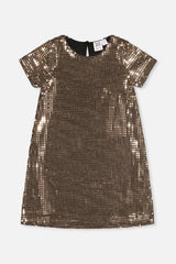 Short Sleeve A Line Dress Beige-0