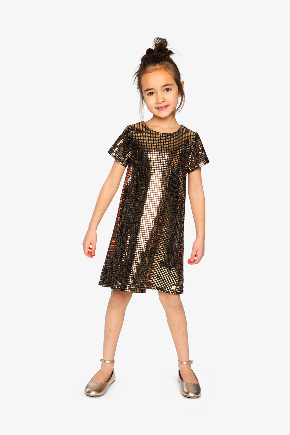 Short Sleeve A Line Dress Beige-2