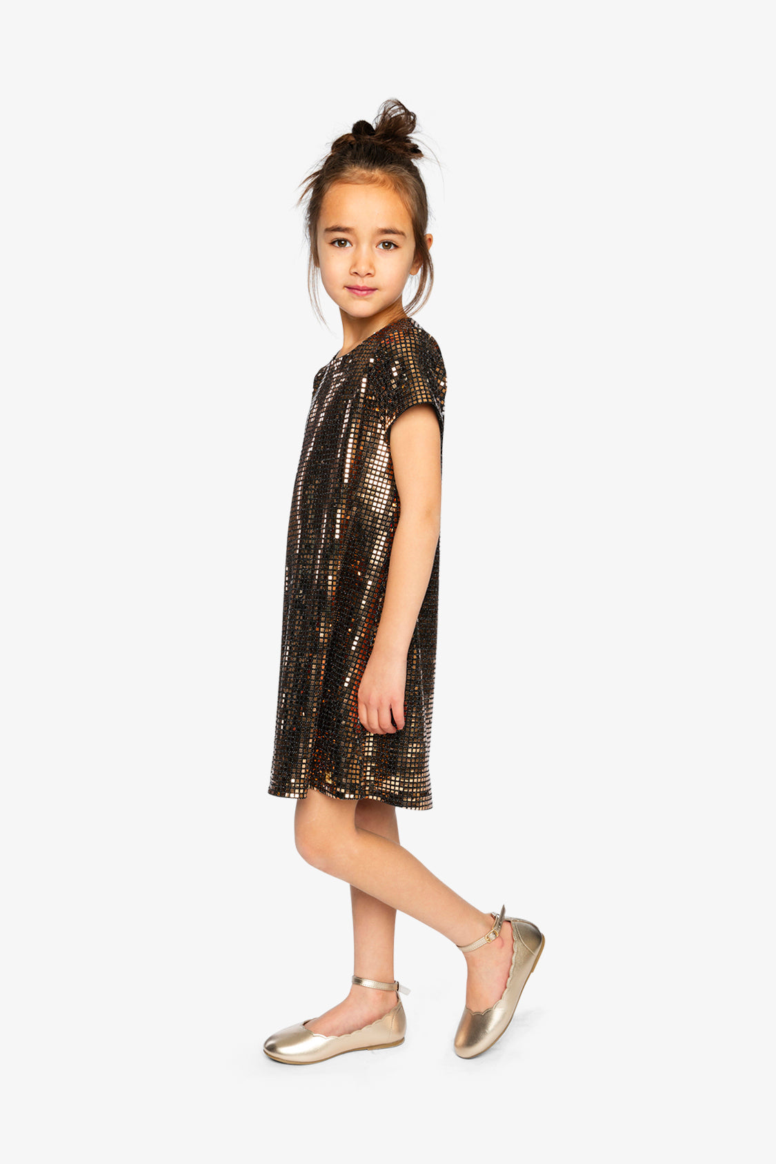Short Sleeve A Line Dress Beige-3