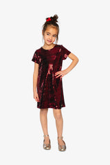 Short Sleeve A Line Dress Red-1
