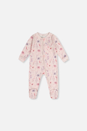 Baby Organic Cotton One Piece Pajama Pink Floral Print-0