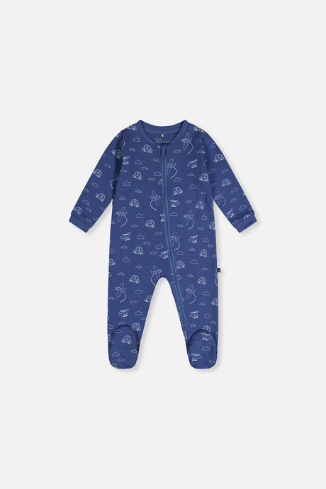 Baby Organic Cotton One Piece Pajama Blue Transport Print-0
