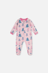 Baby Organic Cotton One Piece Pajama Pink Tree Print-0