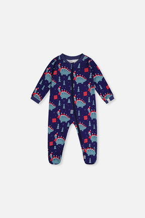 Baby Organic Cotton One Piece Pajama Blue Dinosaur Print-0