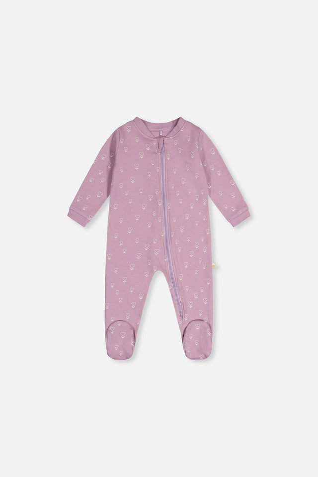 Baby Organic Cotton One Piece Pajama Purple Floral Print-0