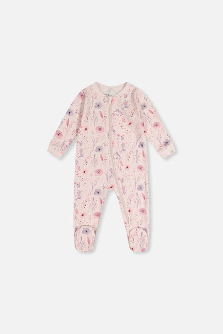 Baby Organic Cotton One Piece Pajama Pink Floral Print-0
