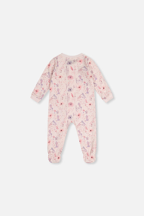 Baby Organic Cotton One Piece Pajama Pink Floral Print-1