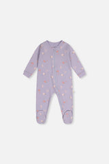 Baby Organic Cotton One Piece Pajama Purple Hedgehog Print-0