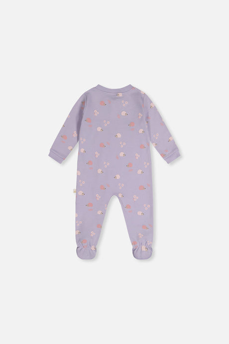 Baby Organic Cotton One Piece Pajama Purple Hedgehog Print-1