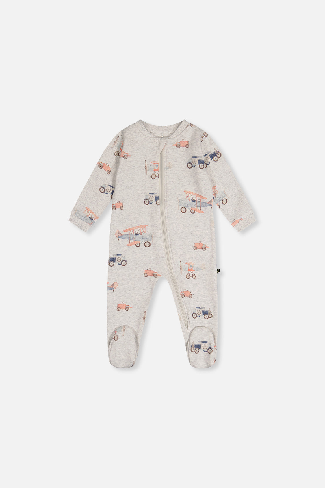 Baby Organic Cotton One Piece Pajama Beige Airplane Print-0