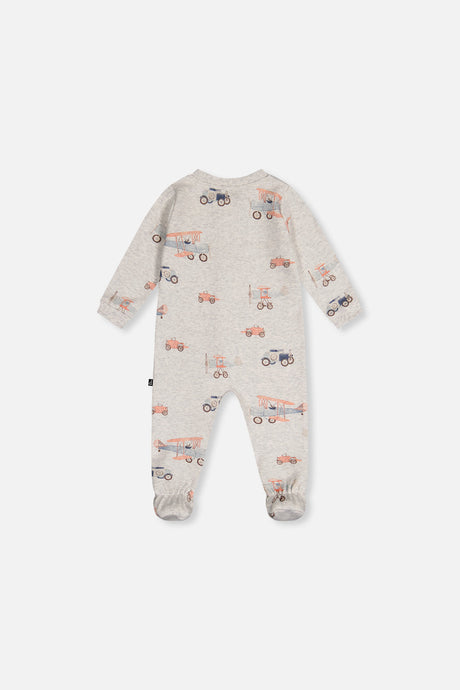 Baby Organic Cotton One Piece Pajama Beige Airplane Print-1