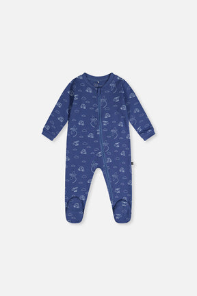 Baby Organic Cotton One Piece Pajama Blue Transport Print-0